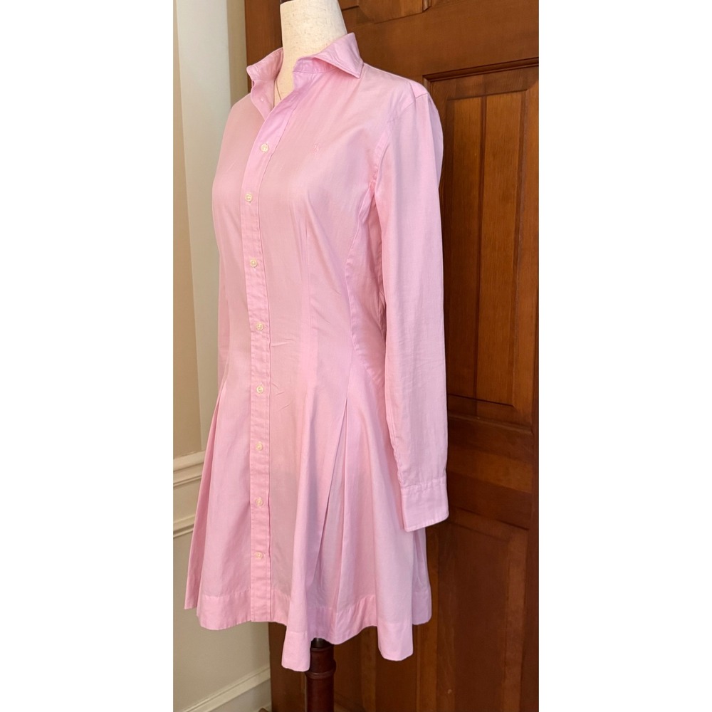 Ralph Lauren Tailored Fit Shirt Dress Womens Size 2 Pink Cotton Preppy Button-Up - Picture 4 of 14